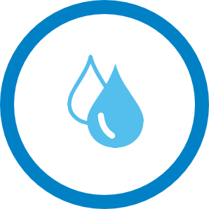 quality control - water drops in a blue circle